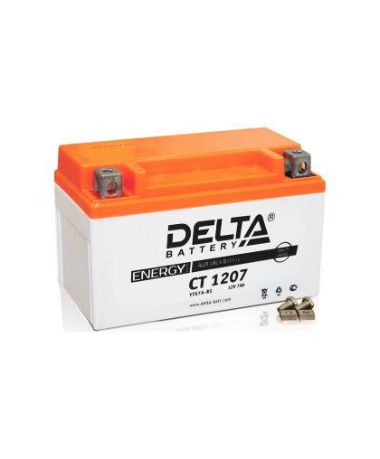 Аккумулятор 12В 7Ач DELTA CT1207.2 (YTZ7S) (кислотный, герметичный) (обрат полярн) (113*69*108мм)