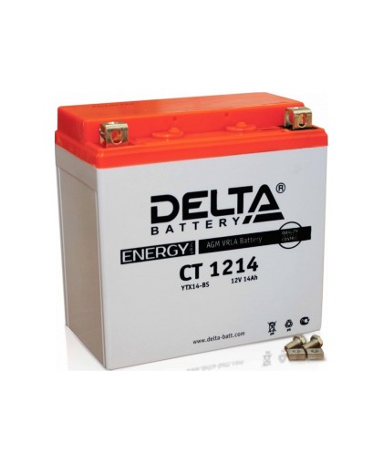 Аккумулятор 12В14Ач DELTA CT1214 (YTX14-BS) (кислотный, герметичный) (прямая полярн) (150*86*148мм) (Yamaha500,1000)